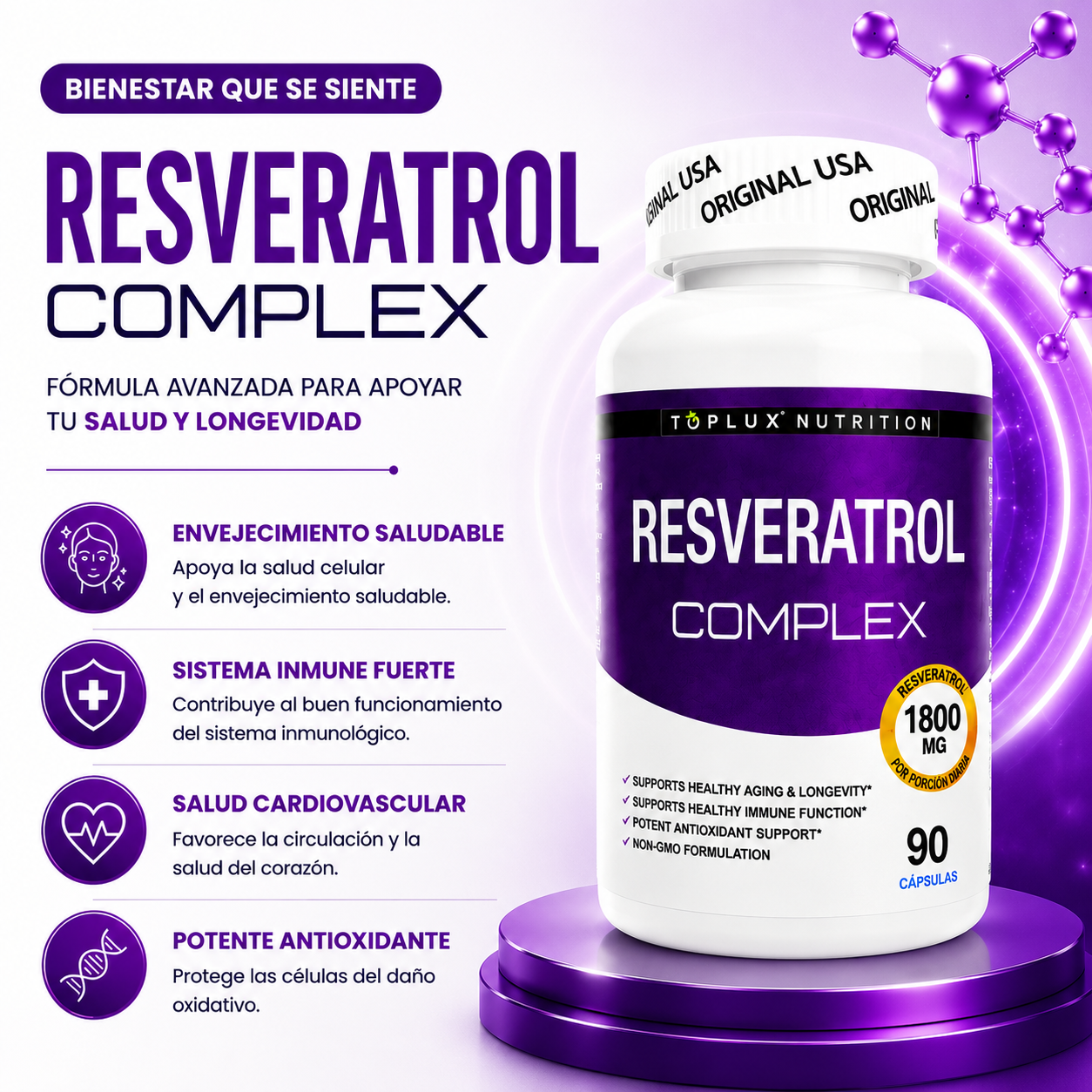 Resveratrol Toplux Nutrition 90 capsulas